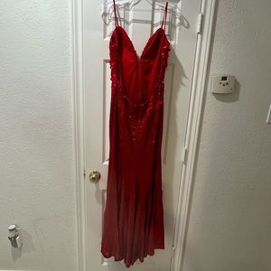Red formal long dress with slit